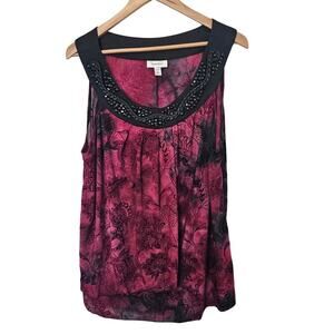 Vintage Y2K Dressbarn Blouse Womens Size 2X Red Velvet Floral Beaded Whimsygoth